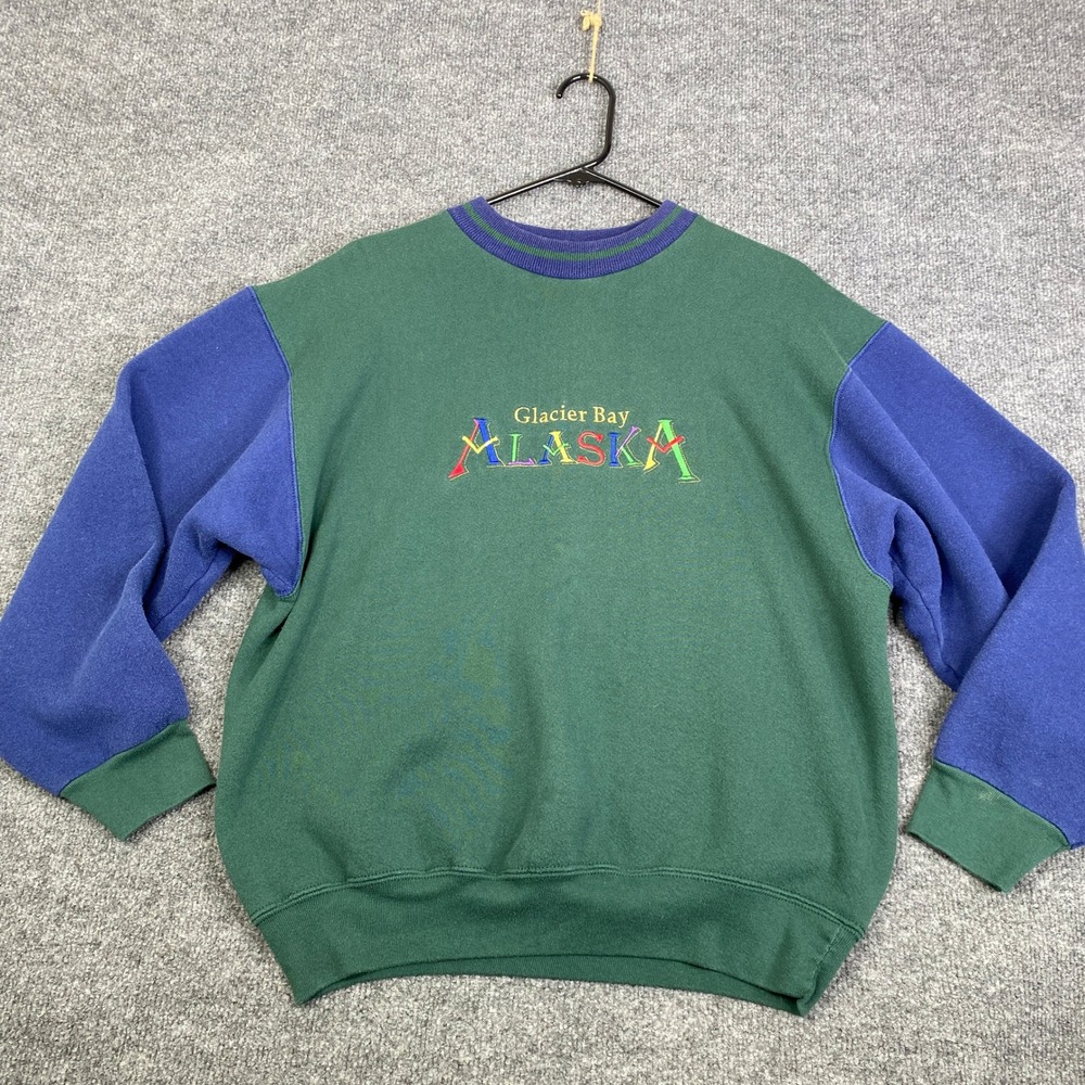 Vintage HL Miller Gold Glacier Bay Alaska Sweatshirt Mens Large Green Blue USA